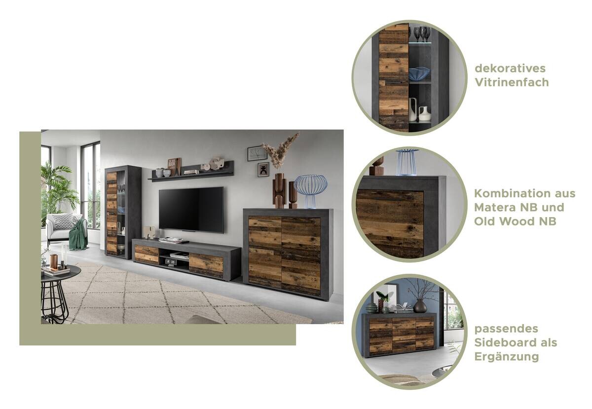 Vitrine Jam Matera Nachbildung Old Wood Nachbildung B/H/T: ca. 86x60x35 cm