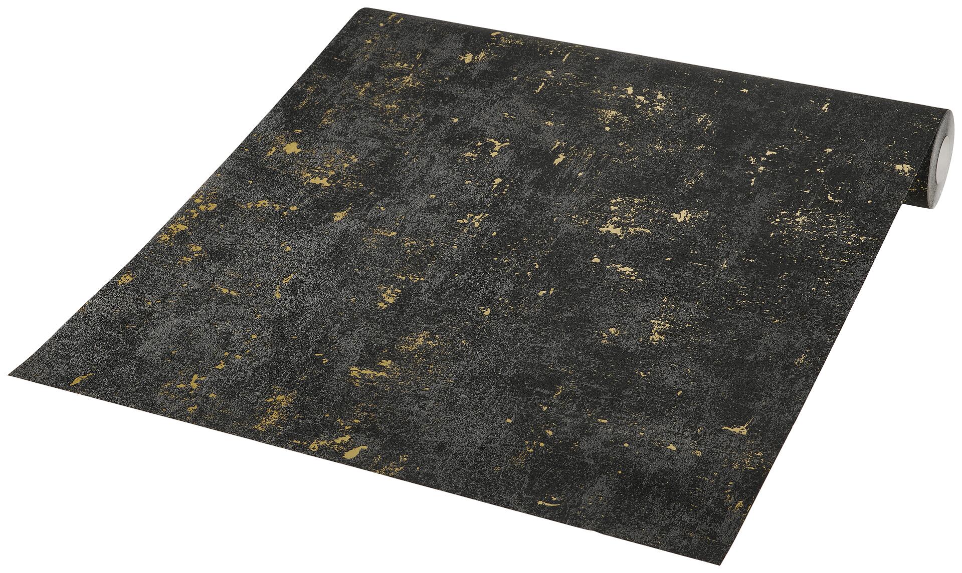Vliestapete Betonoptik schwarz gold B/L: ca. 53x1005 cm