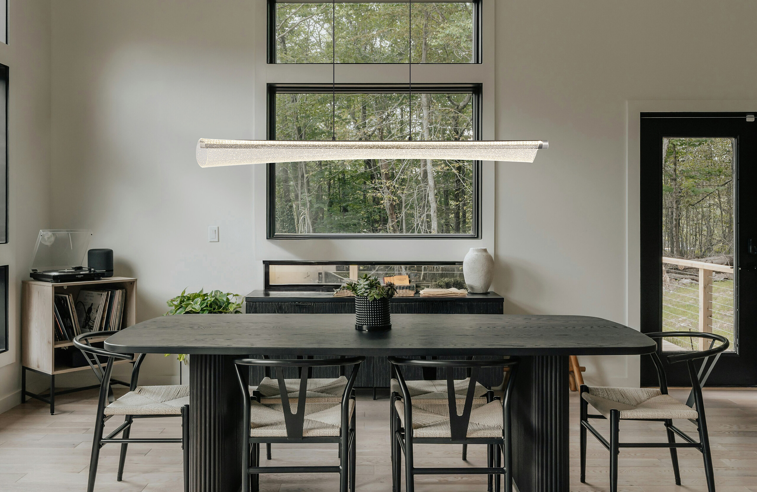 GLOBO Pendelleuchte klar anthrazit nickel matt Metall Acryl B/H/L: ca. 13,5x120x121 cm 1.0 Brennstellen