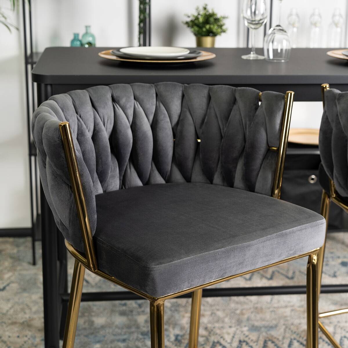 Barhocker FLORES grau Velourstoff B/H/T: ca. 60x104,5x56 cm