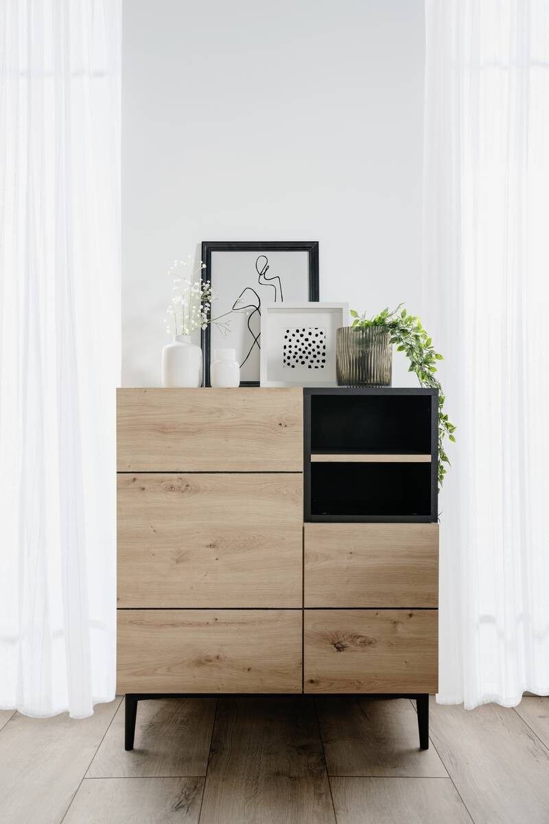 Kommode Nola Eiche Artisan Nachbildung schwarz B/H/T: ca. 80x90x42 cm