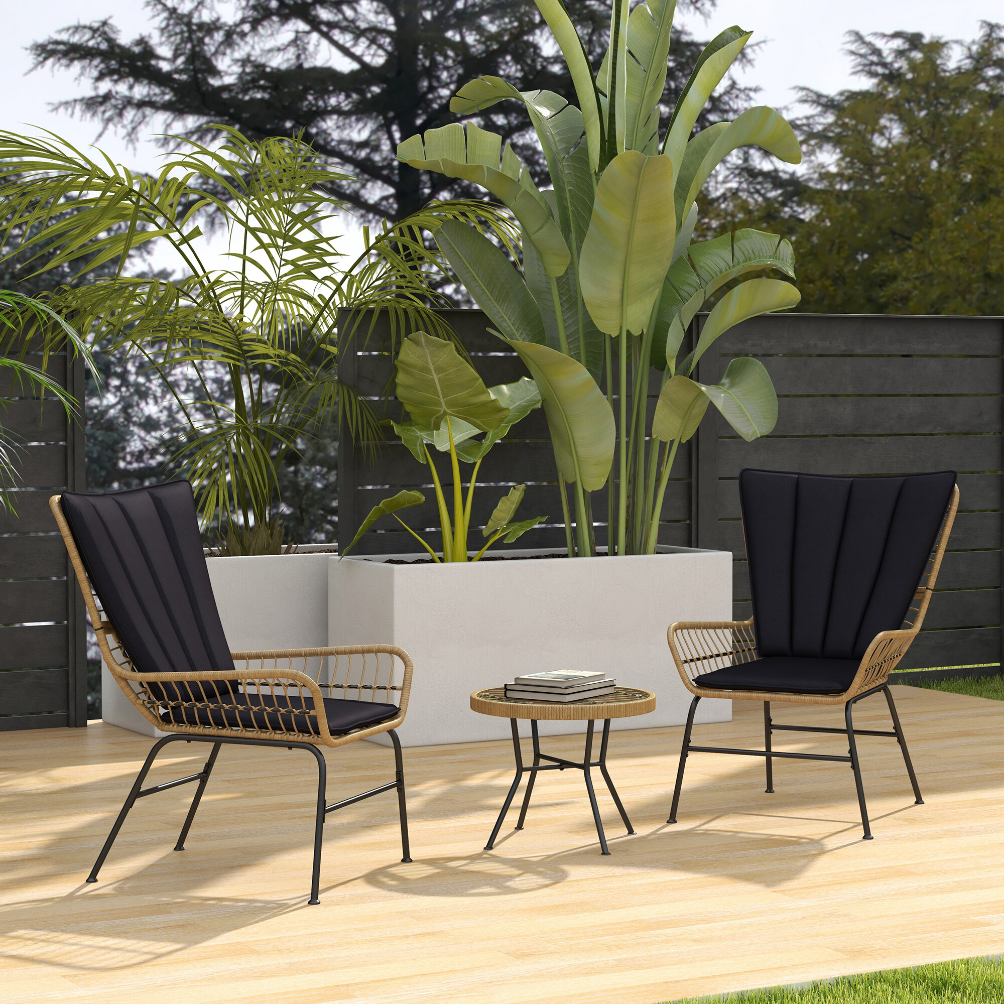 Outsunny Bistro-Set schwarz Polyrattan B/H/L: ca. 68x95x78 cm