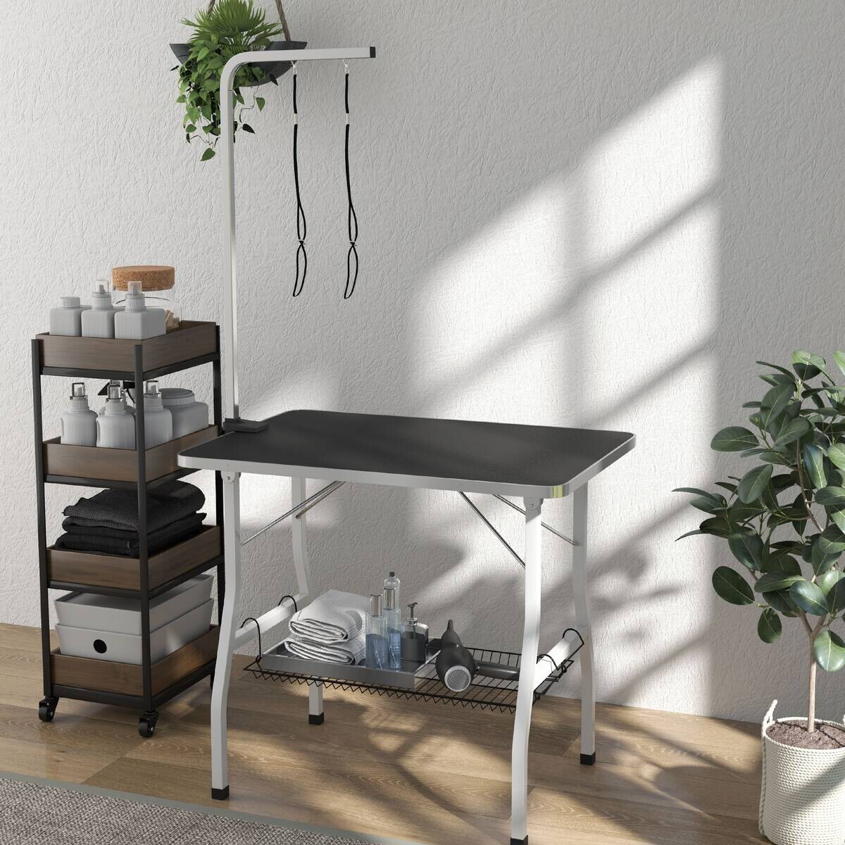 PawHut Tierpflegetisch schwarz Stahl B/H/L: ca. 60x76x90 cm