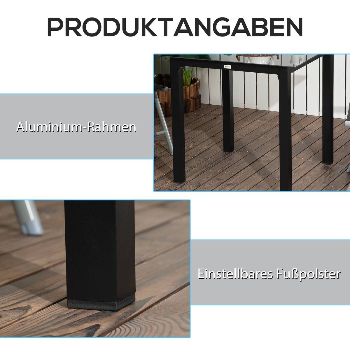 Outsunny Gartentisch schwarz Aluminium B/H/L: ca. 80x80x74 cm