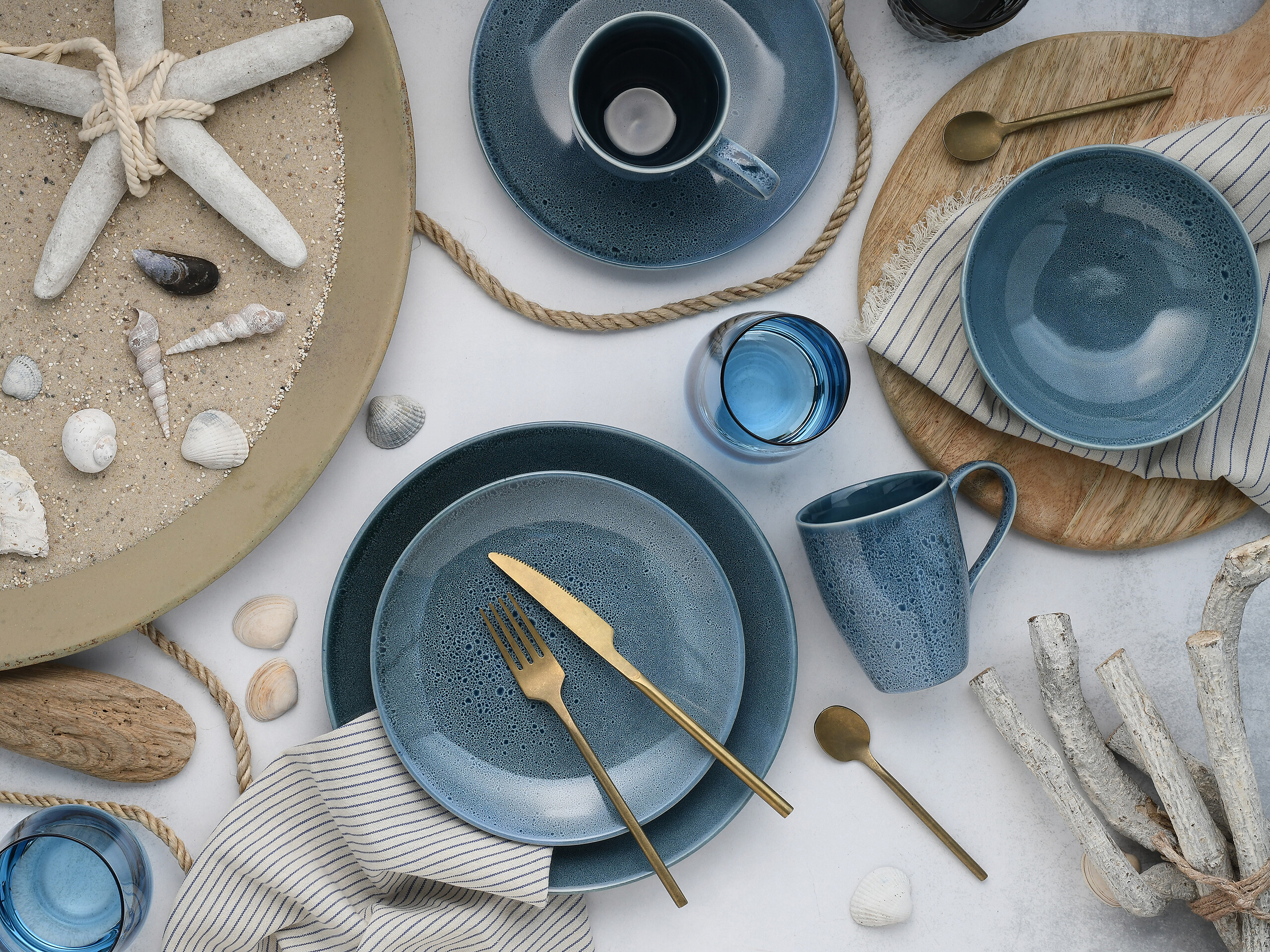 CreaTable Kombiservice Reactive BLUE petrol Keramik