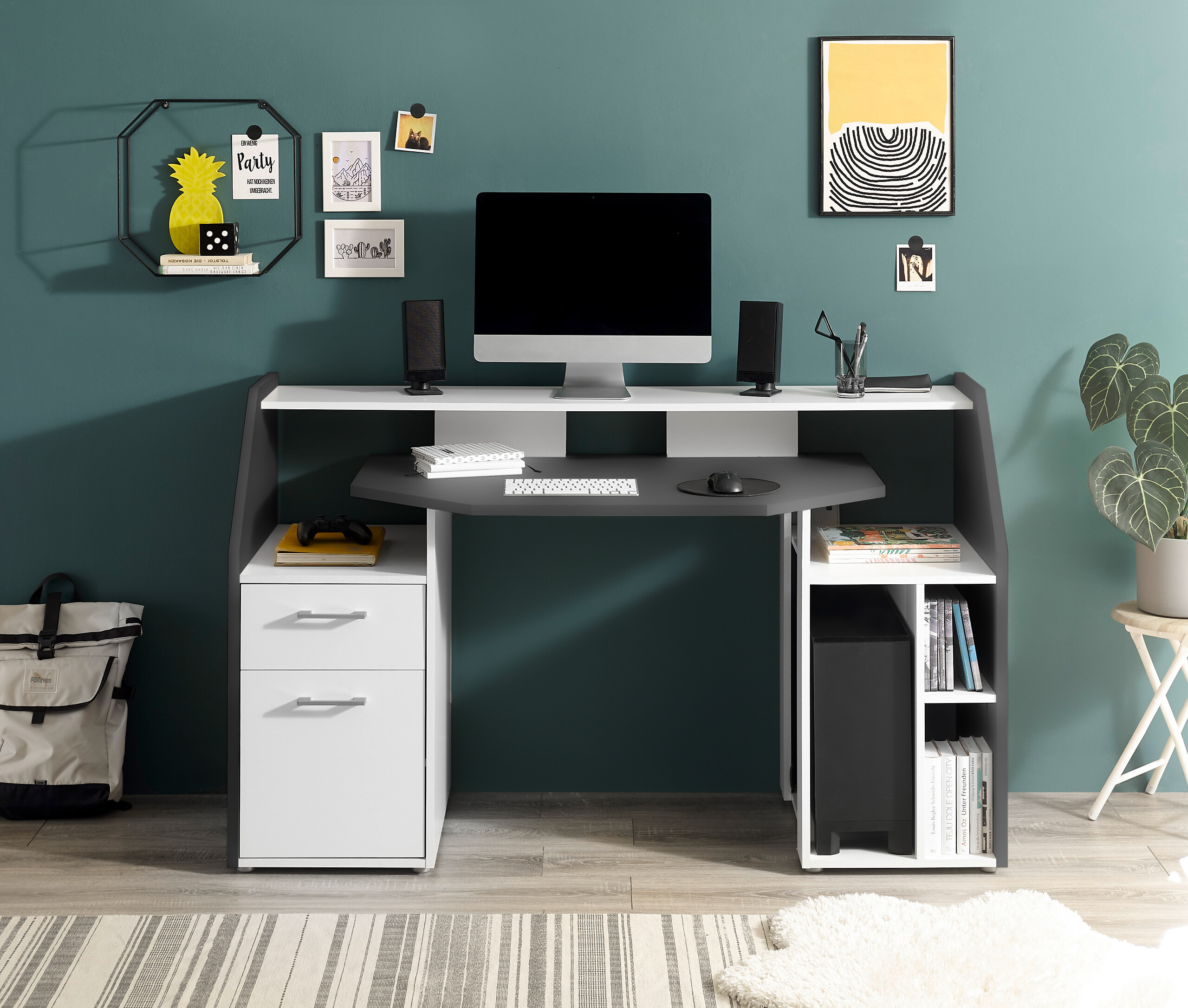 Gamingschreibtisch Alex weiß Graphit B/H/T: ca. 160x95x67 cm