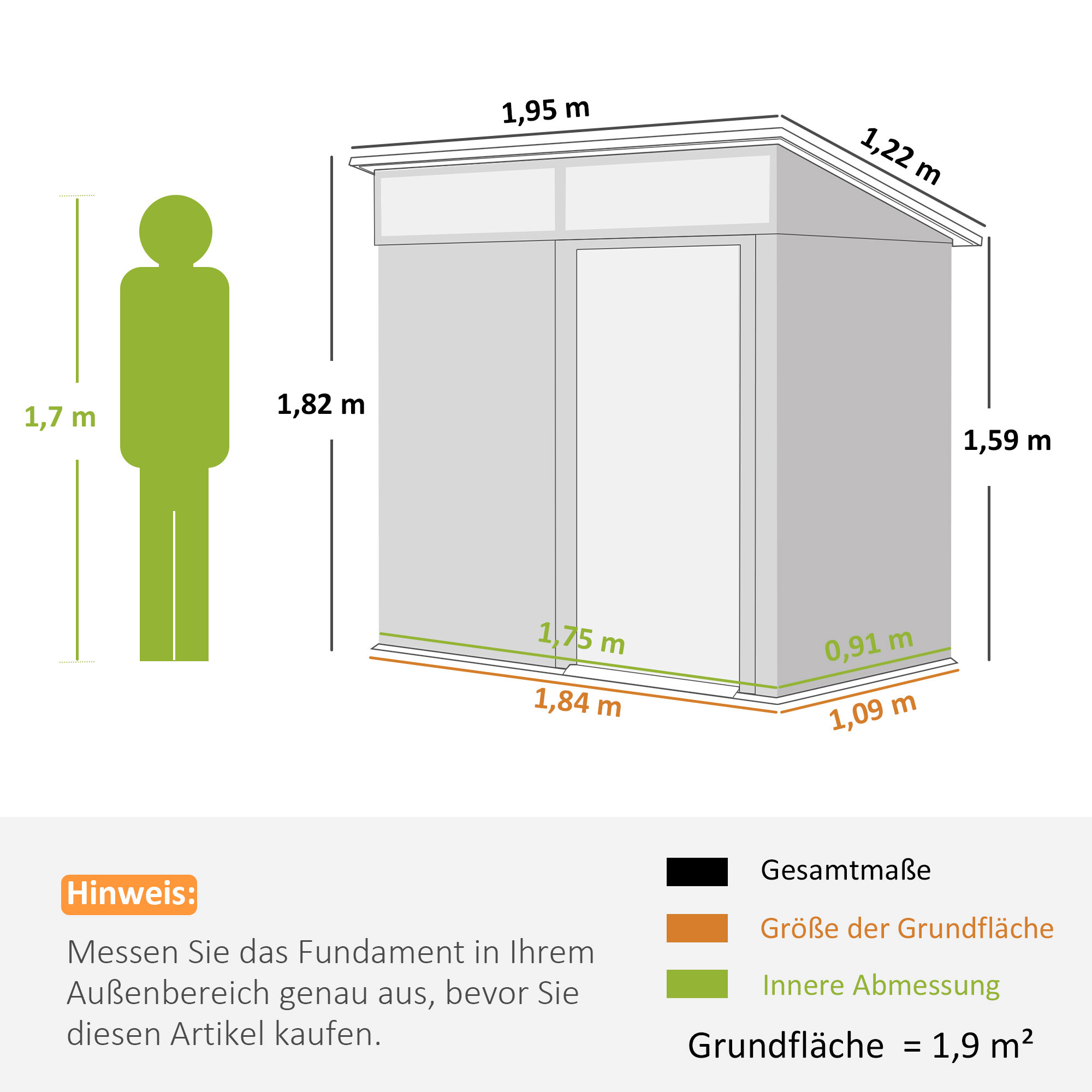 Outsunny Gerätehaus dunkelgrau B/H/L: ca. 122x182x195 cm