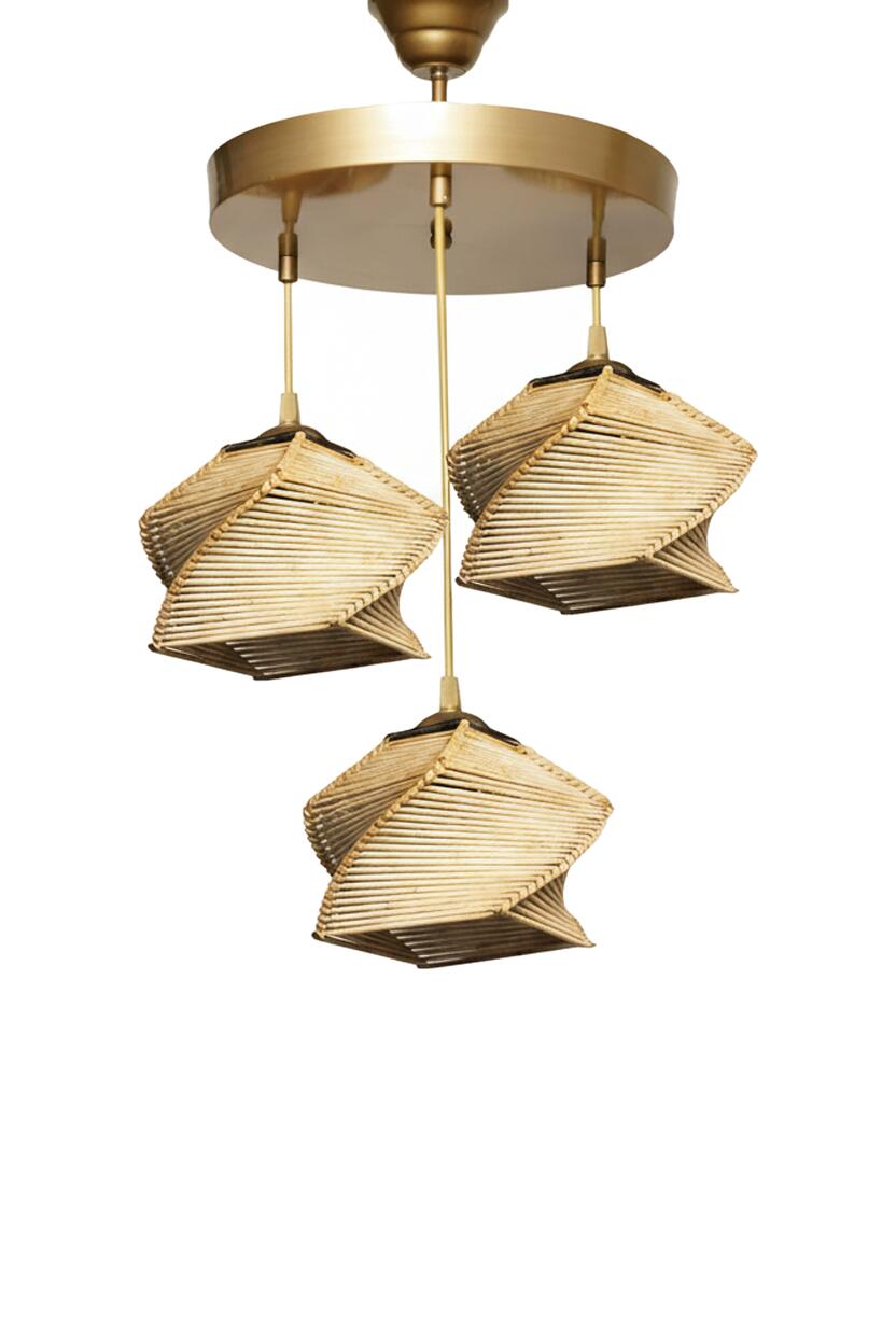 Opviq Pendelleuchte natur B/H/T/L/D: ca. 35x85x35x35x35 cm E27 3 Brennstellen