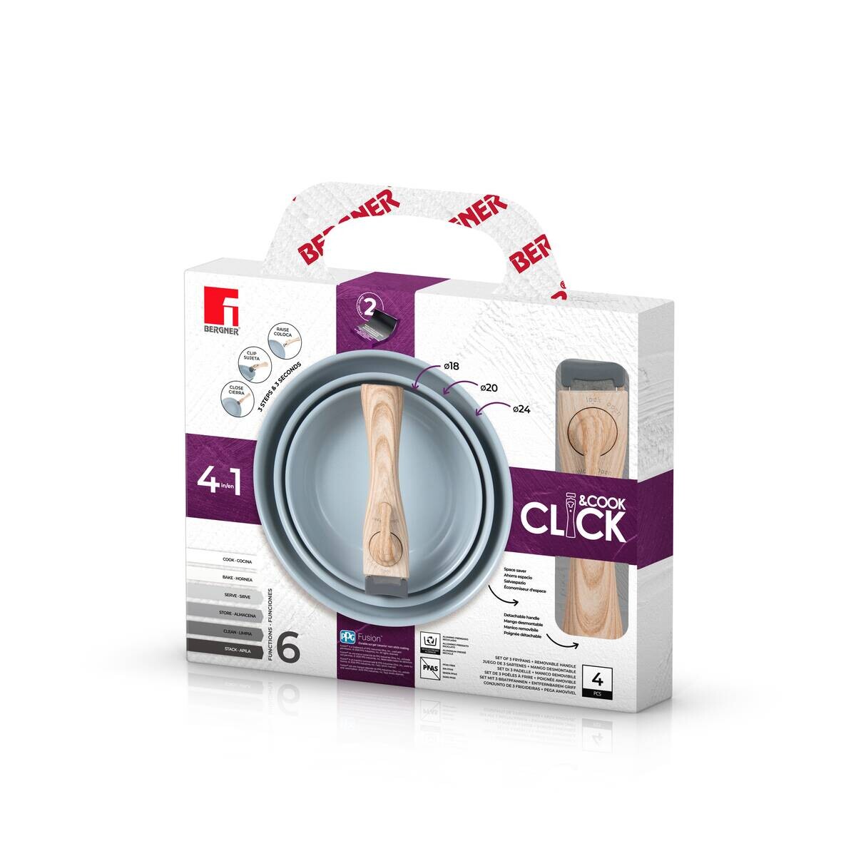 BERGNER Pfannenset CLICK & COOK silber Aluminium 4 tlg.