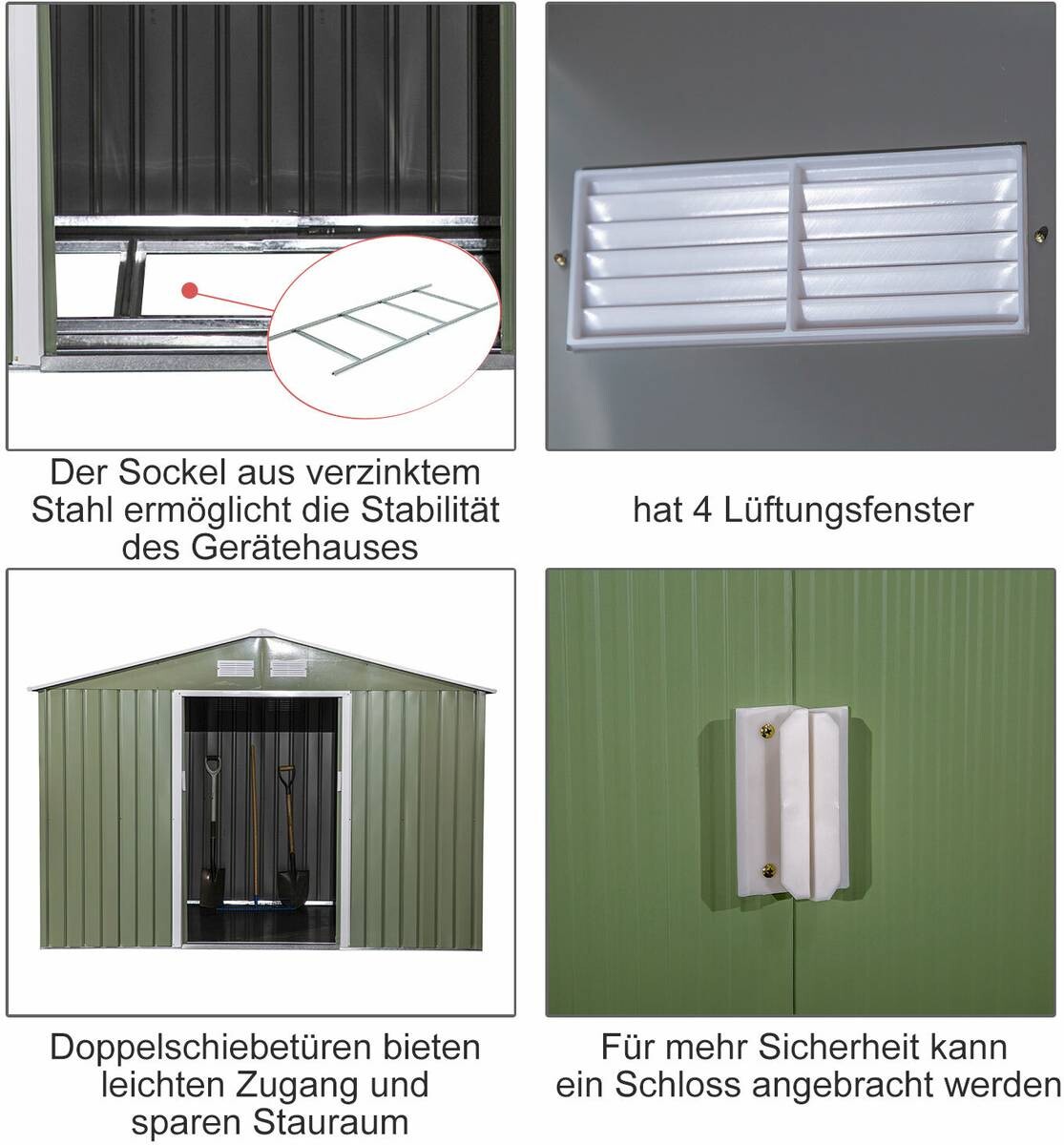 Outsunny Gartenschuppen grau Metall B/H/L: ca. 191x192x277 cm