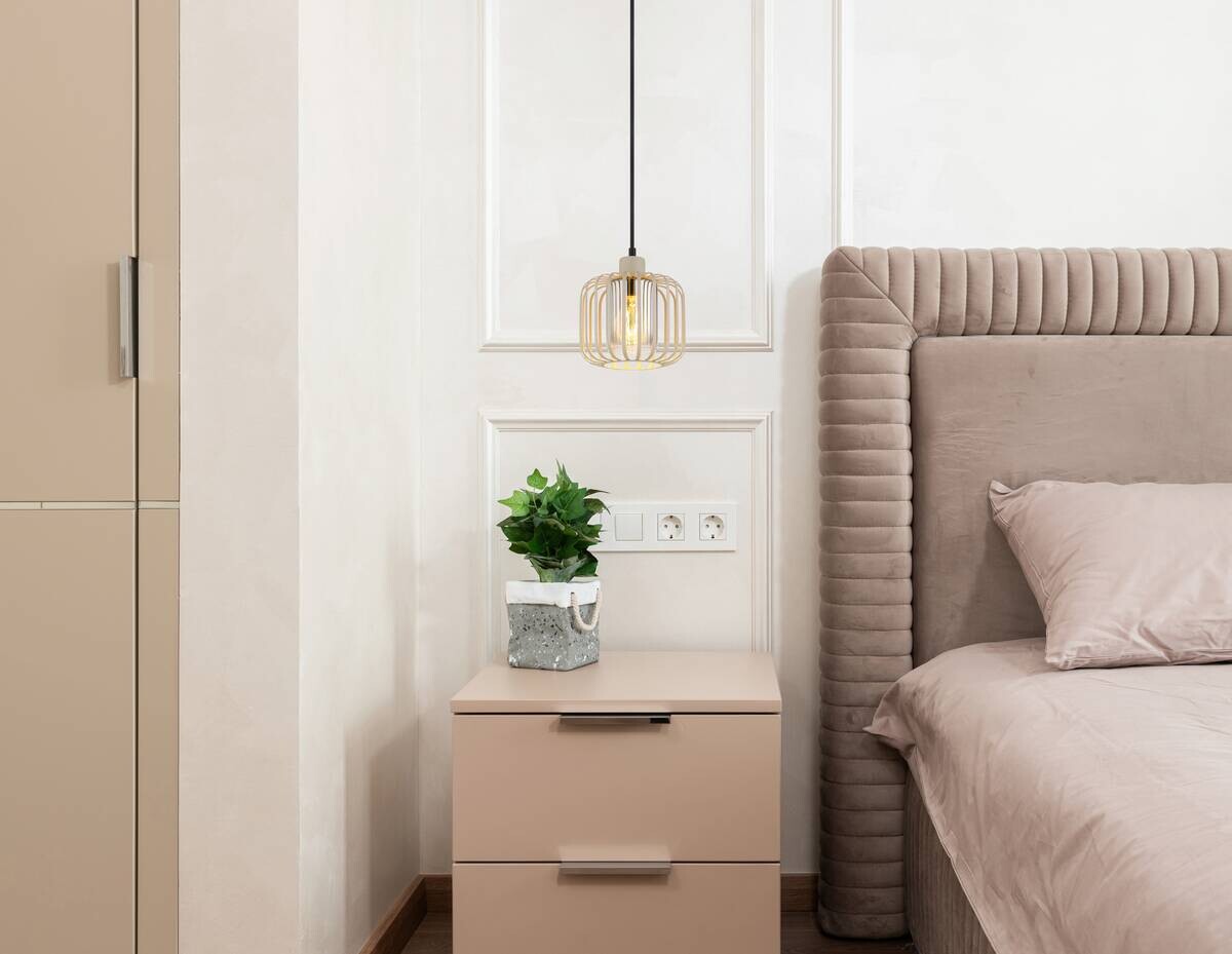 GLOBO Pendelleuchte sand Metall H/D: ca. 120x18 cm E27 1 Brennstellen