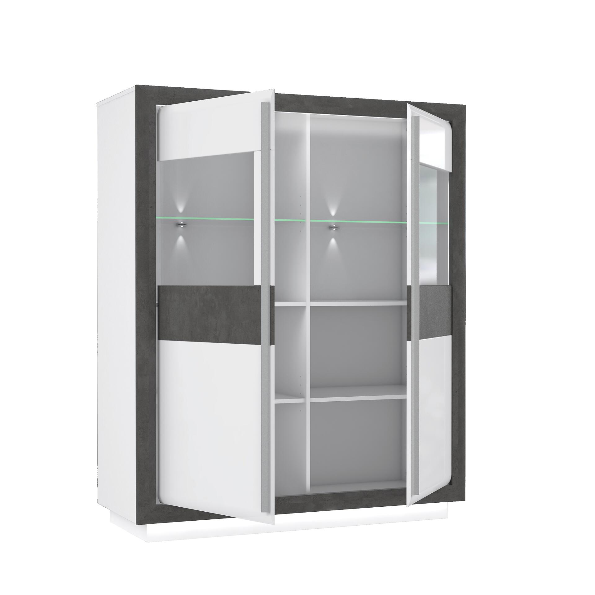 Highboard  weiß Hochglanz Beton dunkel Optik B/H/T: ca. 133x162x53 cm