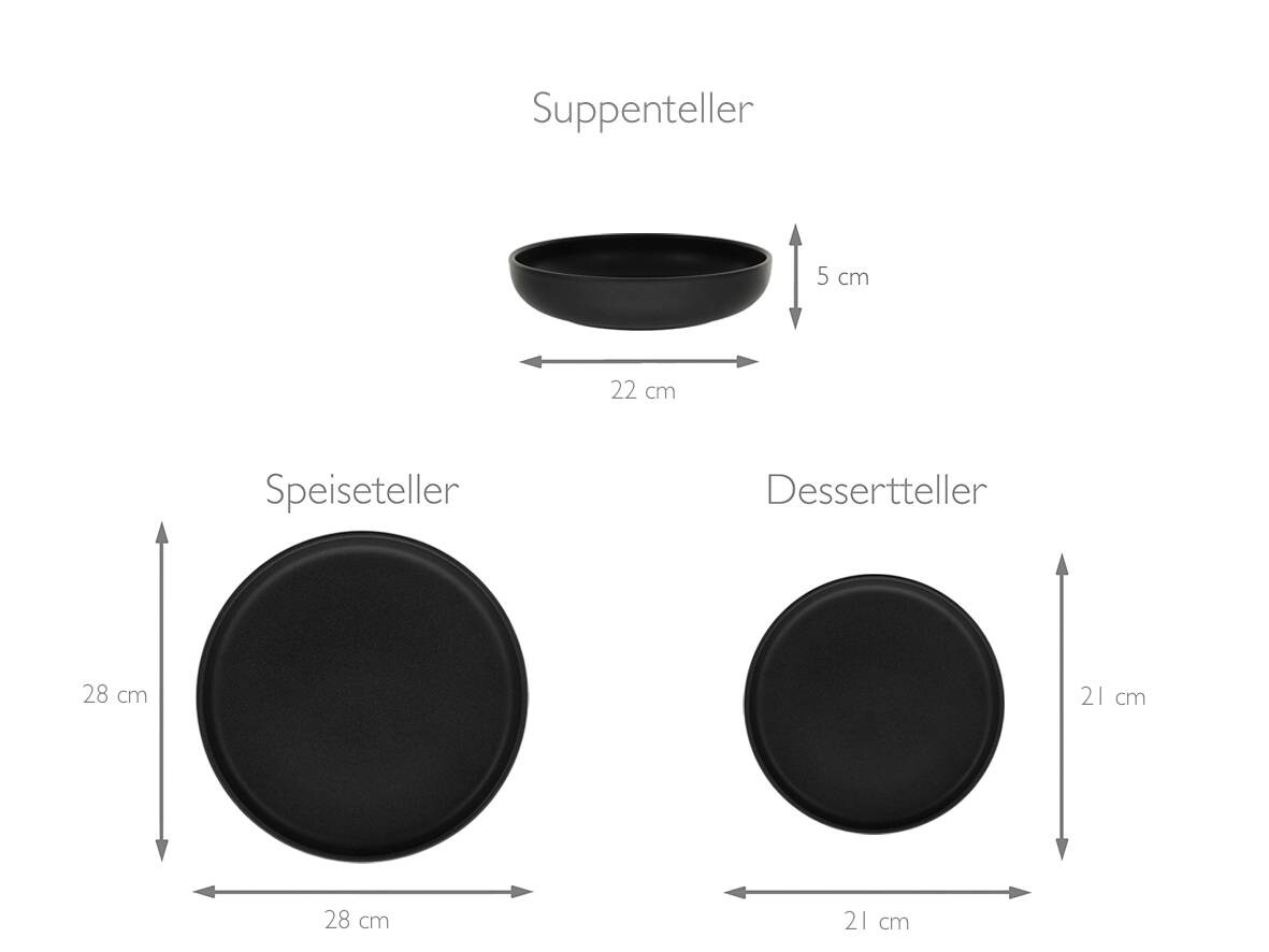 CreaTable Tafelservice Uno schwarz Steinzeug 12 tlg.