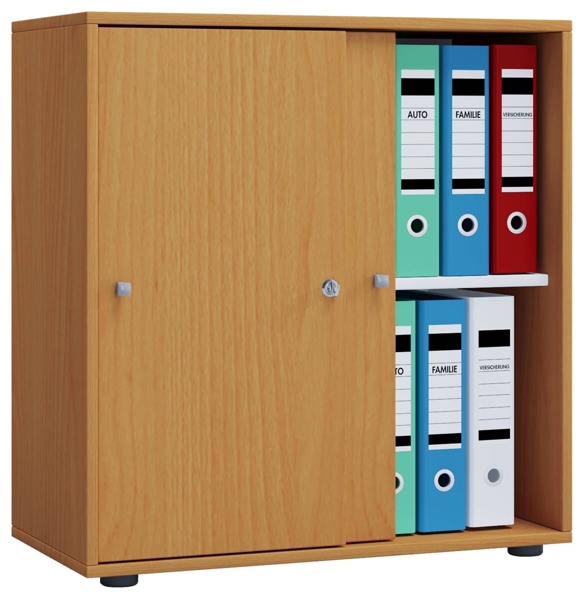 Büroschrank Lona L mit Schiebetüren buche Nachbildung weiß B/H/T: ca. 70x74x37 cm