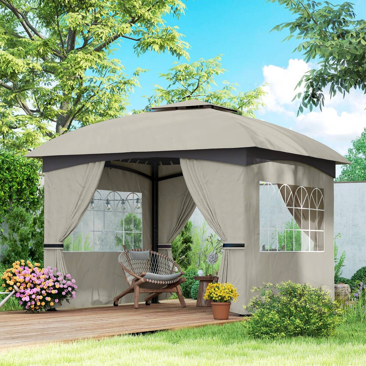 Outsunny Pavillon hellgrau Metall B/H/L: ca. 335x285x335 cm