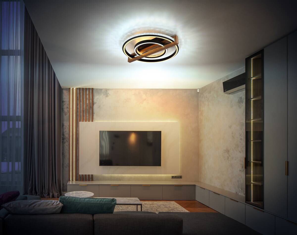 GLOBO LED-Deckenleuchte mattschwarz Opal dunkelbraun Metall Kunststoff Holz B/H/L: ca. 55x11,5x50 cm 1 Brennstellen