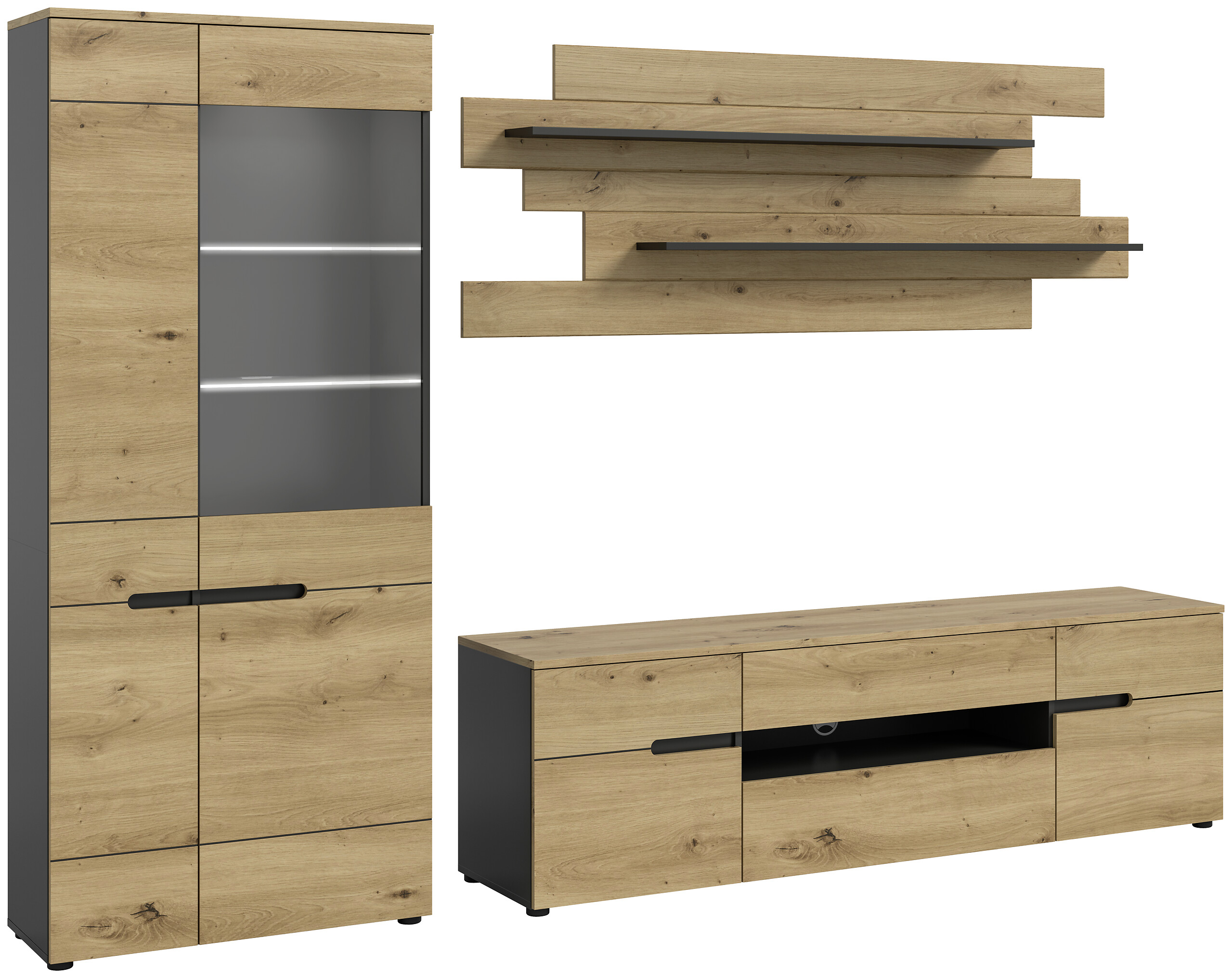 Wohnwand Canu basaltgrau Nachbildung Artisan Oak Nachbildung B/H/T: ca. 280x190x44 cm