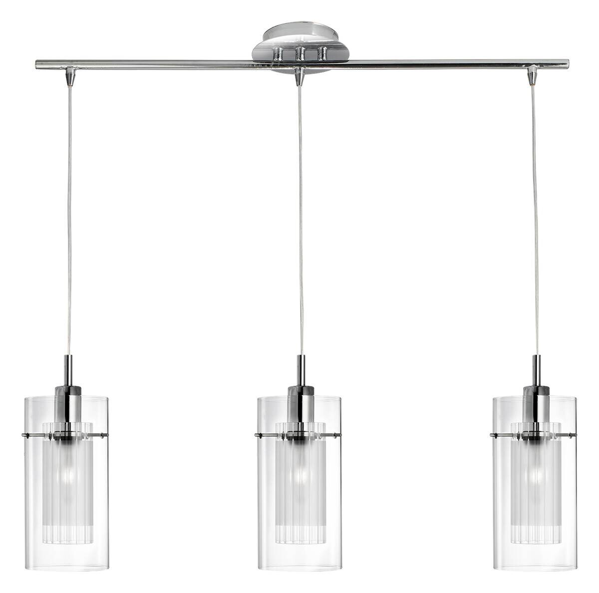 Searchlight Pendelleuchte Duo Chrom Glas Stahl B/H/L: ca. 12x130x71 cm E14 3 Brennstellen
