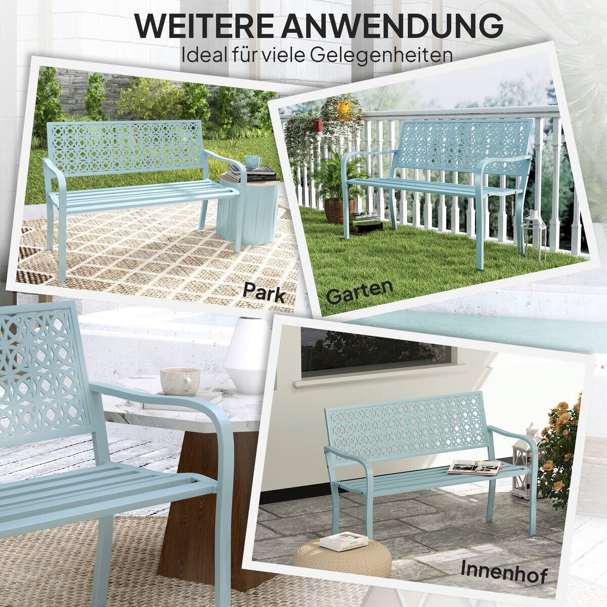 Outsunny Gartenbank blau Stahl B/H/L: ca. 63x85x127 cm
