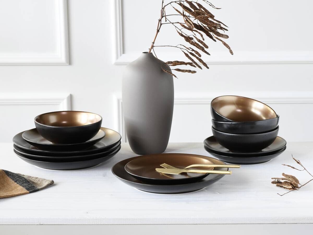 CreaTable Tafelservice GLAMOUR gold Steinzeug 12 tlg.