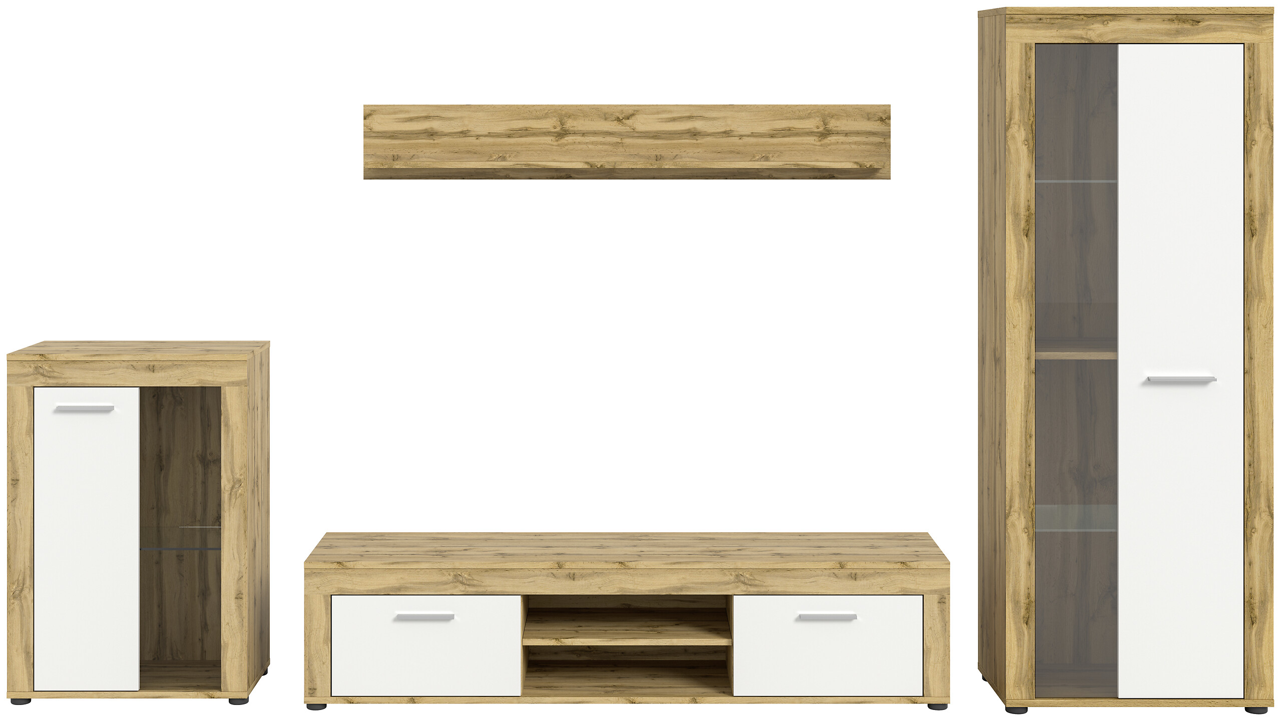 Wohnwand Jam Eiche Wotan Nachbildung weiß B/H/T: ca. 310x169x35 cm