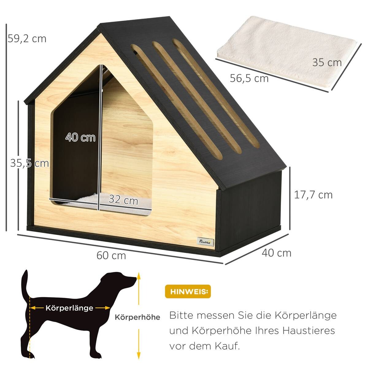 PawHut Hundehütte braun MDF B/H/L: ca. 40x59,2x60 cm