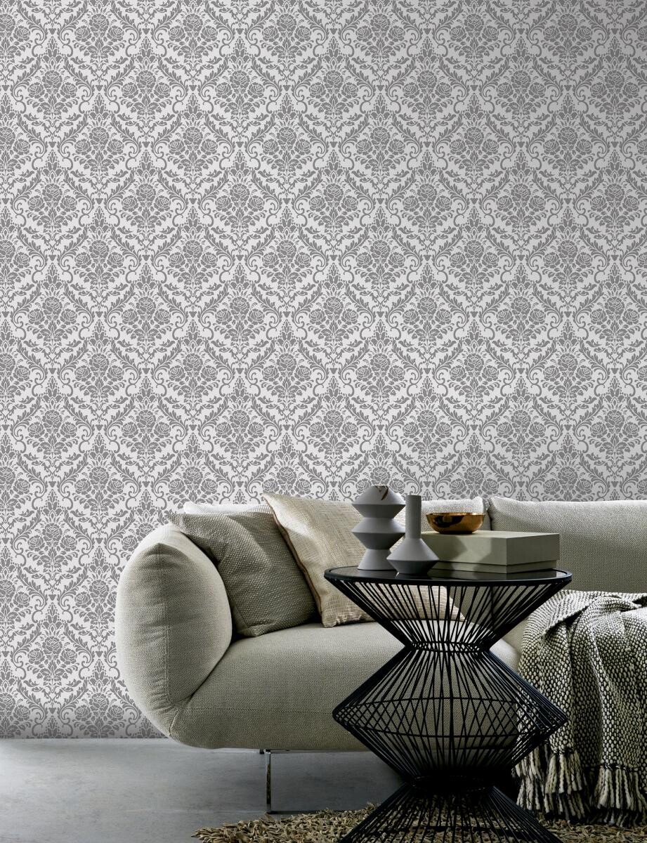 Vliestapete Ornament weiß grau B/L: ca. 53x1005 cm