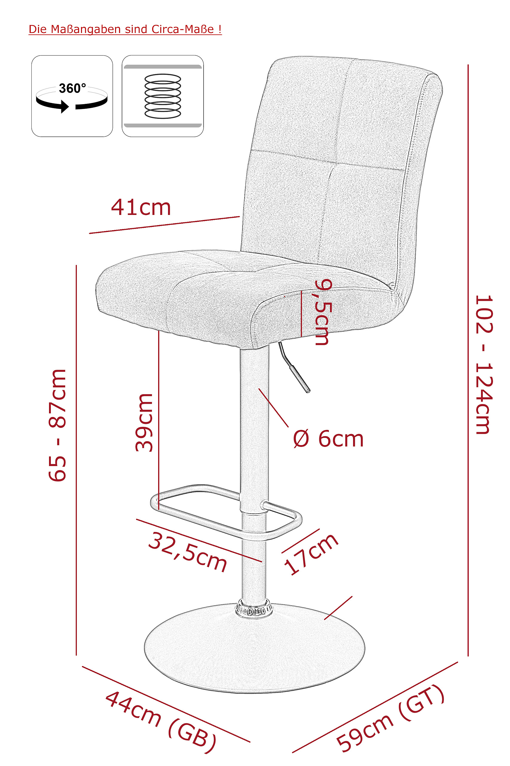 Barhocker Leni I, 2er-Set creme Microfaser B/H/T: ca. 44x124x57 cm