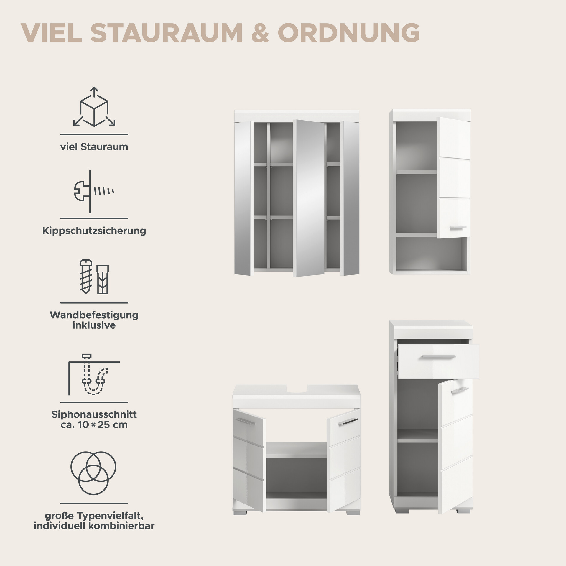 Badezimmer-Set Scout weiß weiß Hochglanz B/H/T: ca. 112x191x34 cm