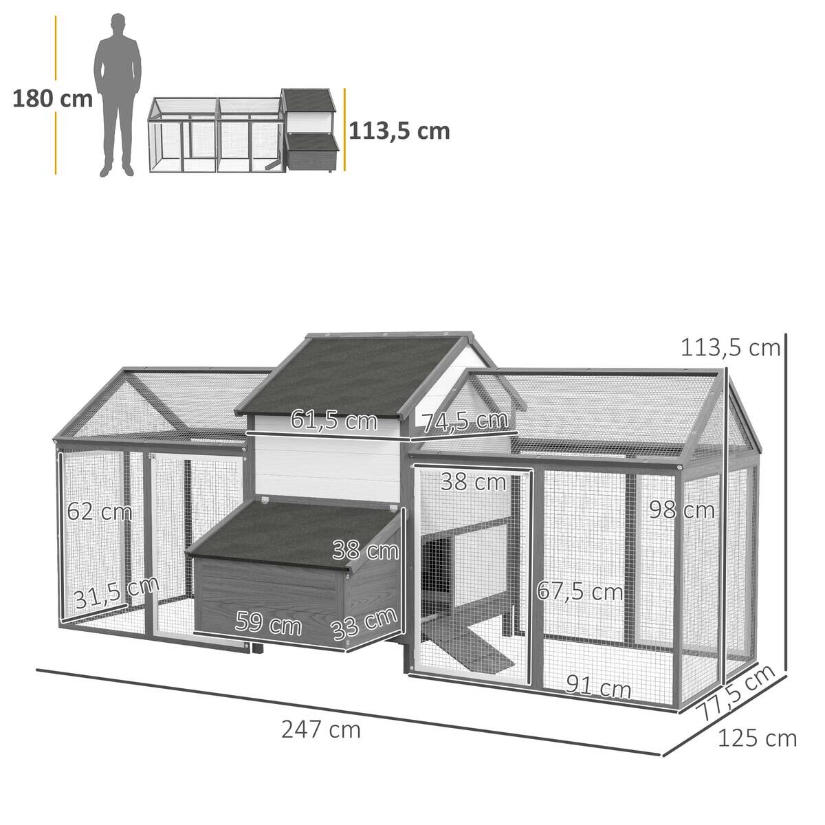 PawHut Stall grau Edelstahl B/H/L: ca. 125x247x113,5 cm