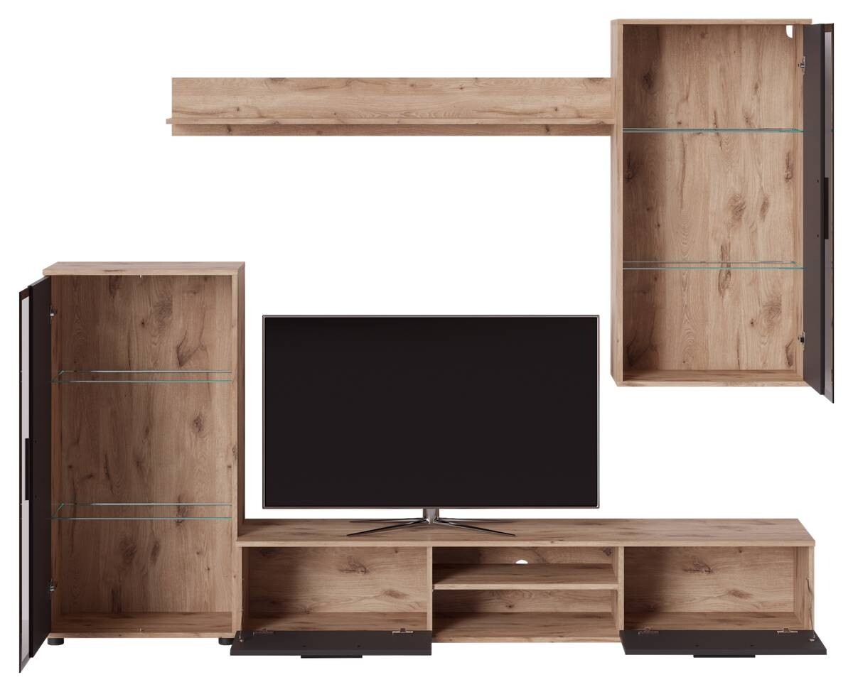 Wohnwand Neon Eiche Viking Nachbildung anthrazit B/H/T: ca. 233x190x40 cm