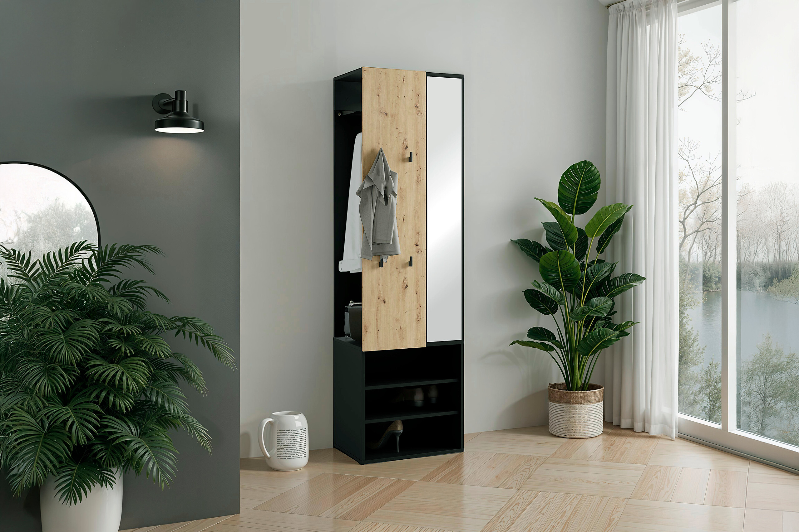 Garderobenset ANDORRA Eiche schwarz B/H/T: ca. 55x187,5x40,5 cm Garderobenset ANDORRA Eiche schwarz B/H/T: ca. 55x187,5x40,5 cm