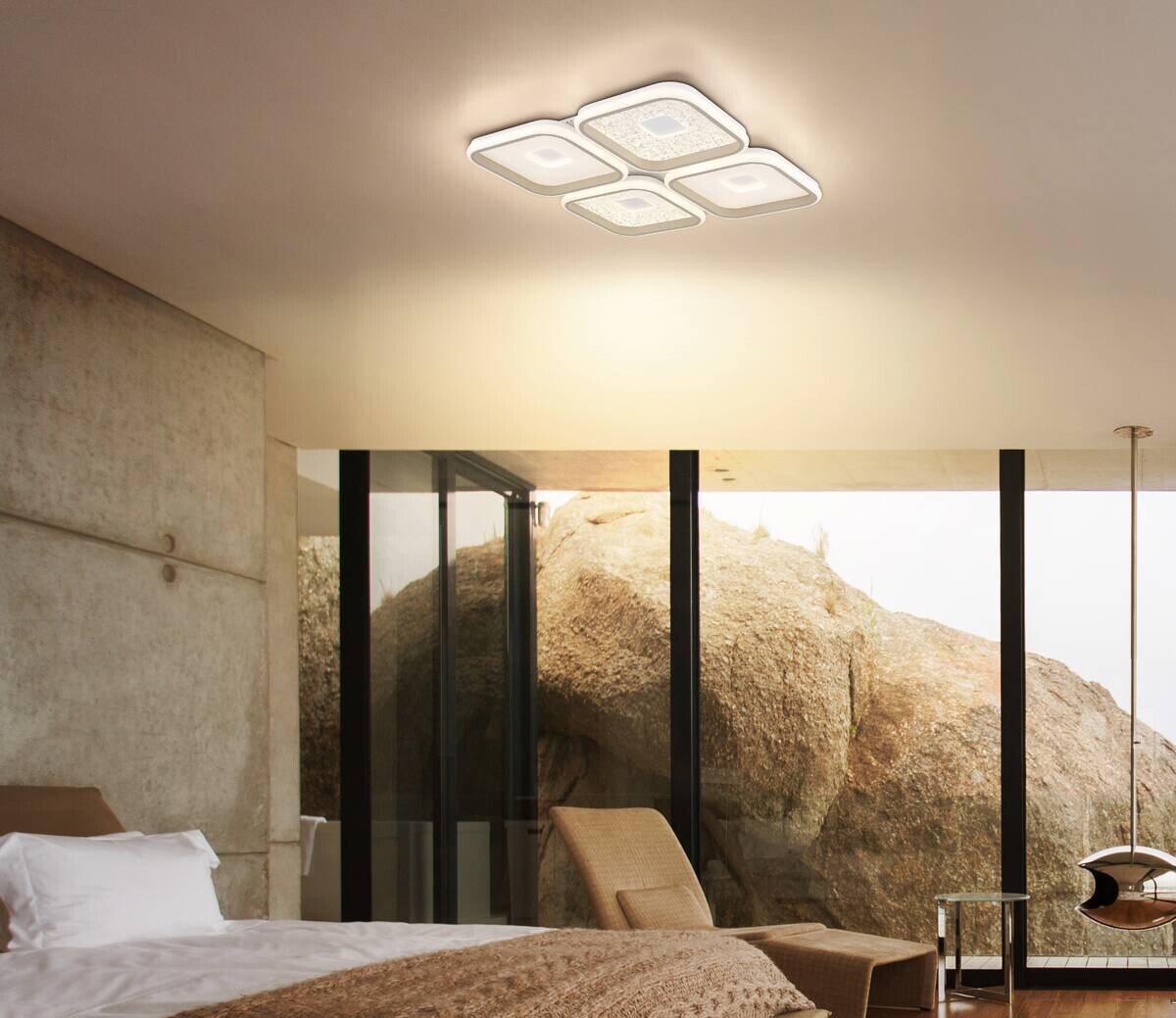 GLOBO LED-Deckenleuchte weiß Opal sand Metall Kunststoff B/H/L: ca. 54x7,8x54 cm 1 Brennstellen