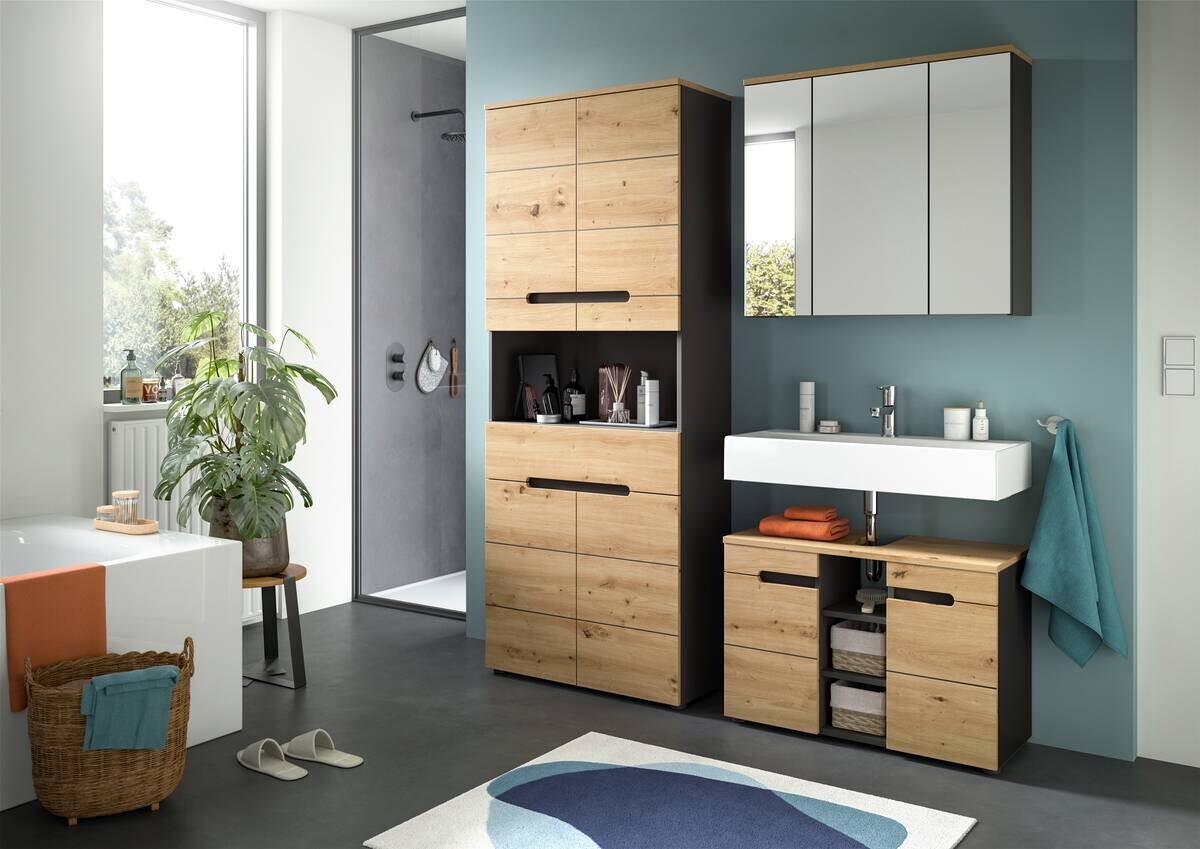 Spiegelschrank Canu Basalt Eiche Artisan Nachbildung B/H/T: ca. 80x73x21 cm