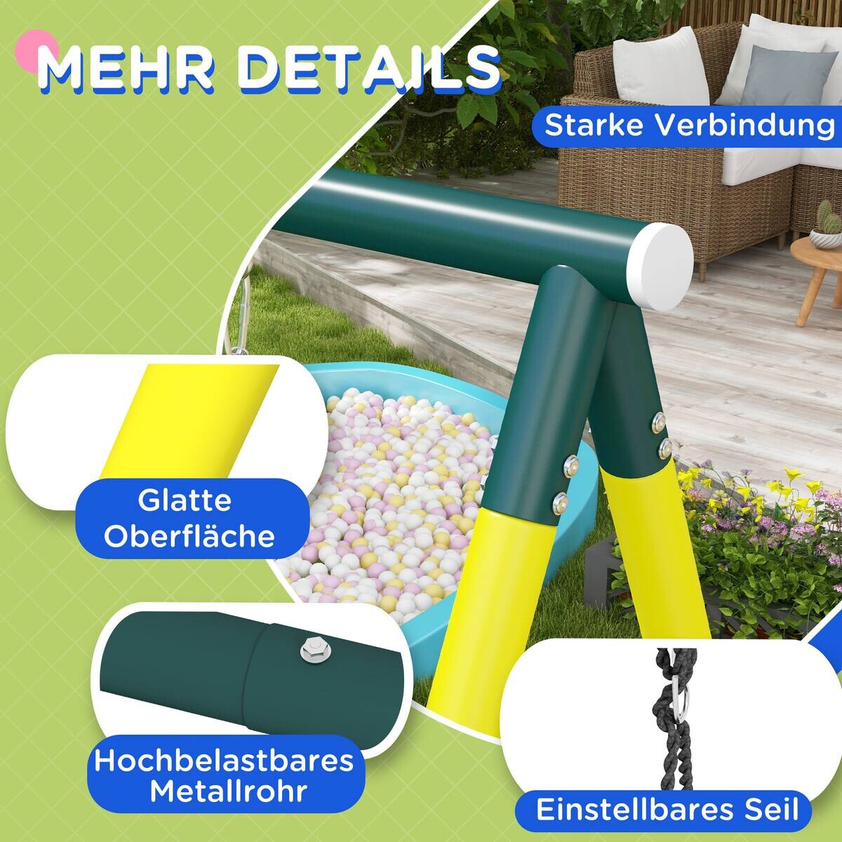 Outsunny Kinderschaukel gelb B/H/L: ca. 180x202x267 cm