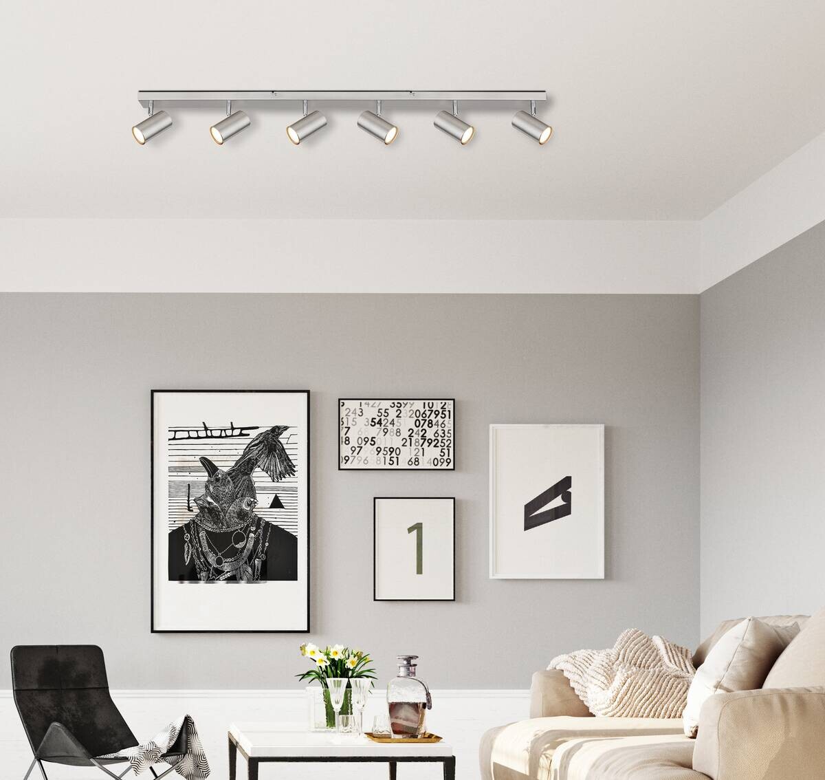 GLOBO Spot nickel matt Chrom Metall B/H/T: ca. 6x12x115 cm GU10 6 Brennstellen