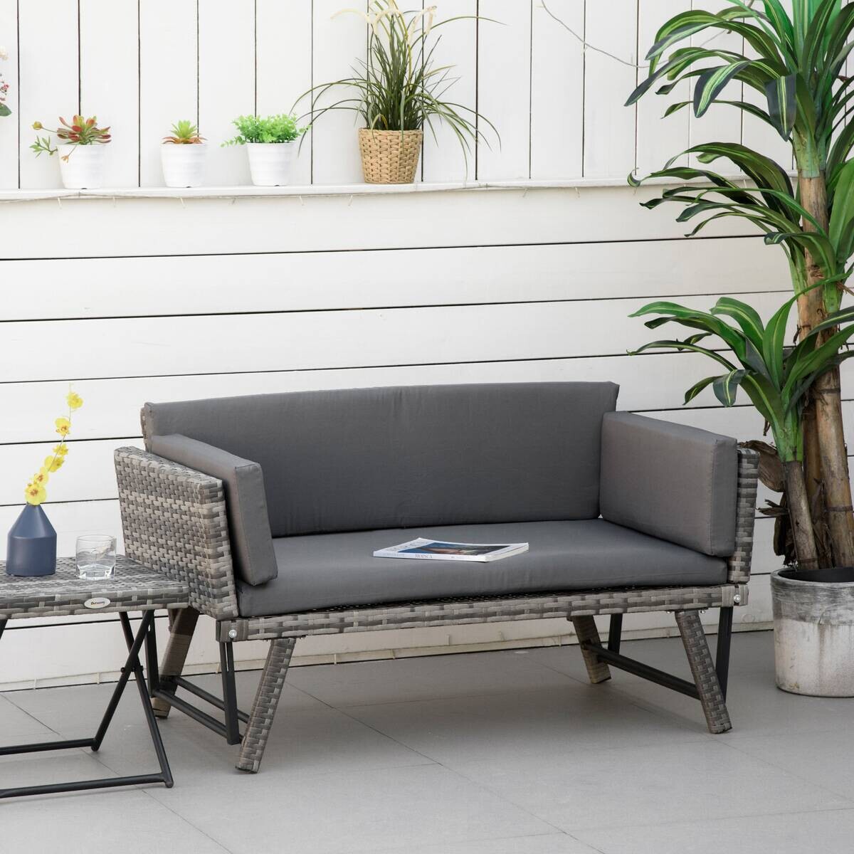 Outsunny Gartensofa grau Polyrattan B/H/L: ca. 63x129x67 cm