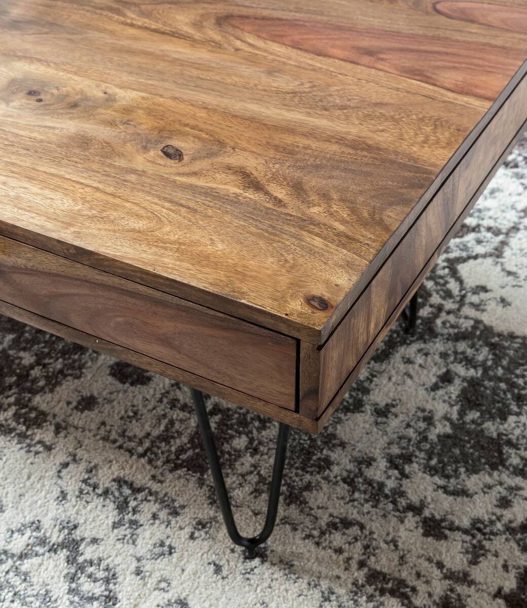 Wohnling Couchtisch natur schwarz Echtholz Metall B/H/T: ca. 110x40x60 cm