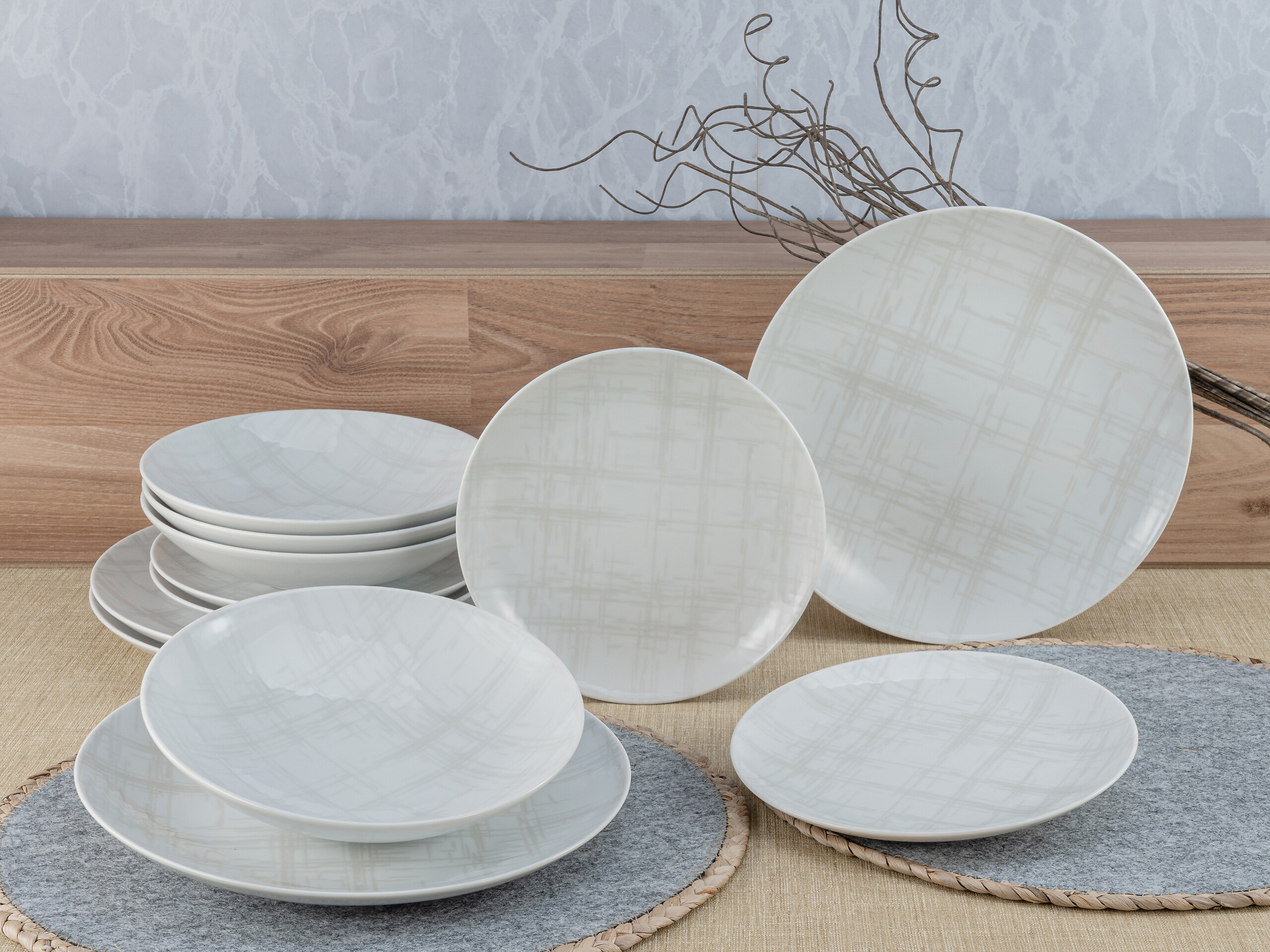 CreaTable Tafelservice Home Shabby Chic weiß Porzellan 12 tlg.