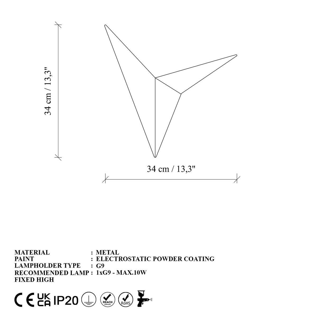 Opviq Wandleuchte gold Metall B/H/L: ca. 5x34x34 cm G9 1 Brennstellen