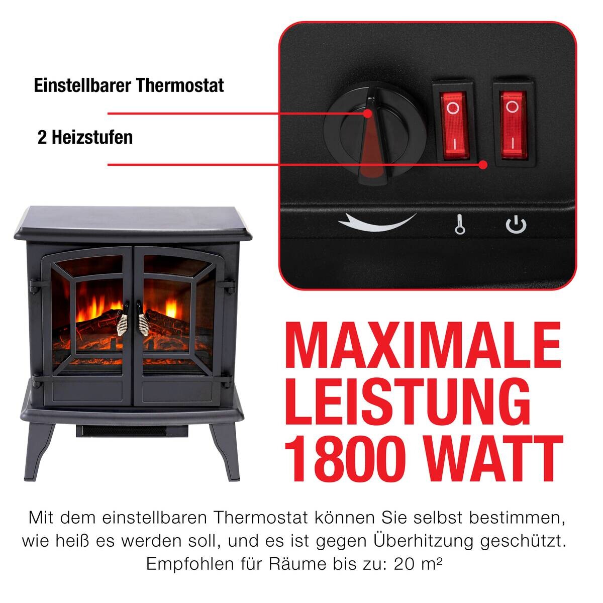 Elektrokamin schwarz B/H/L: ca. 51x59x28 cm ca. 1800 W