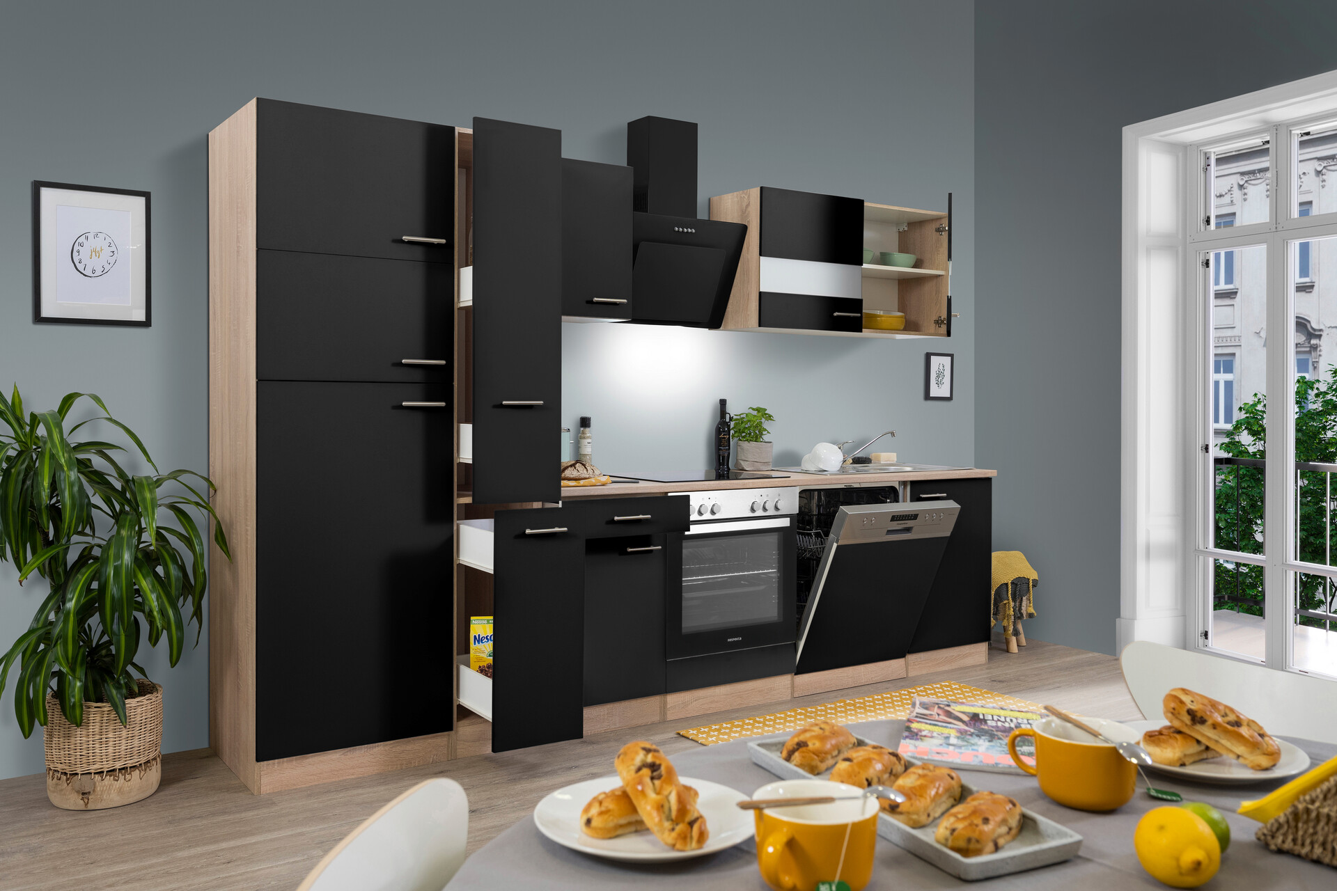 Respekta Küchenblock Economy schwarz matt B/H/T: ca. 310x200x60 cm