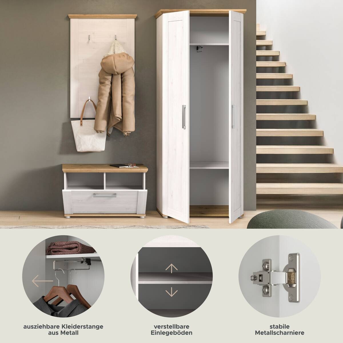 Garderobe Verona Sibiu Lärche Nachbildung Eiche Artisan Nachbildung B/H/T: ca. 175x196x39 cm