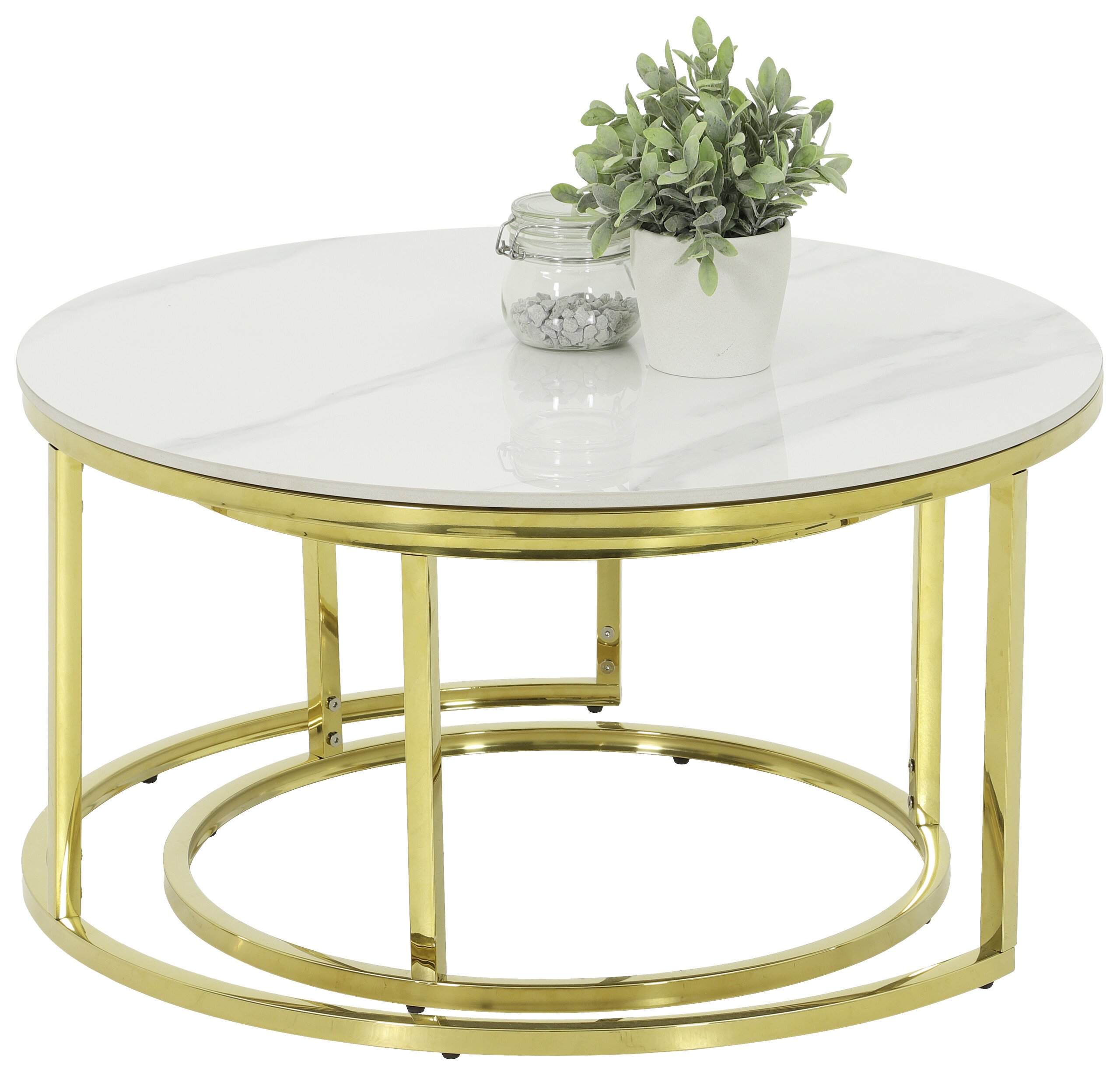 Hela Couchtisch Joel Marmoroptik weiß gold Metall Stein H/D: ca. 41x80 cm