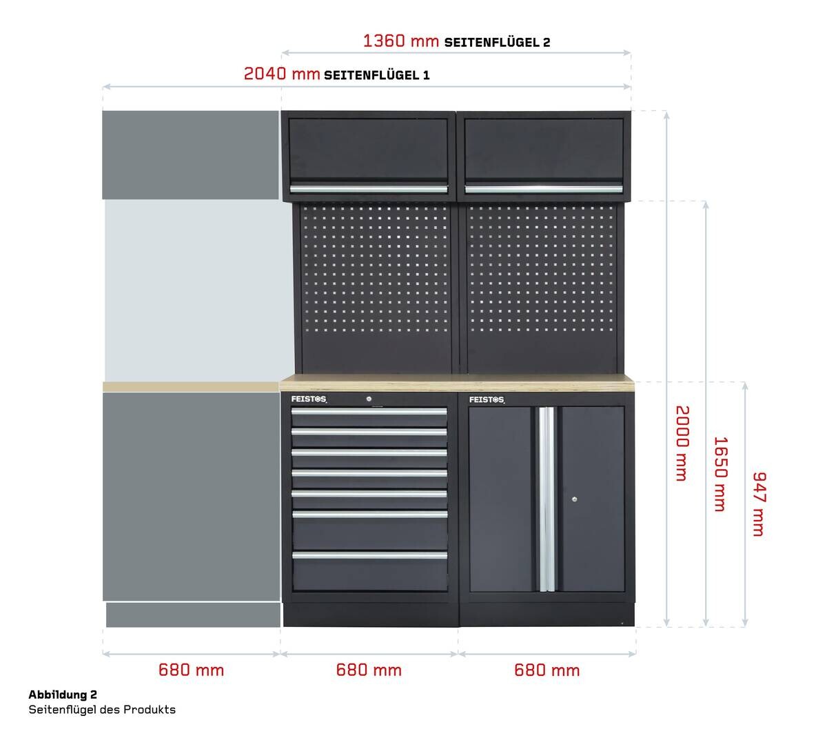 Werkstatteinrichtung Apollo anthrazit B/H/L: ca. 513x200x46 cm
