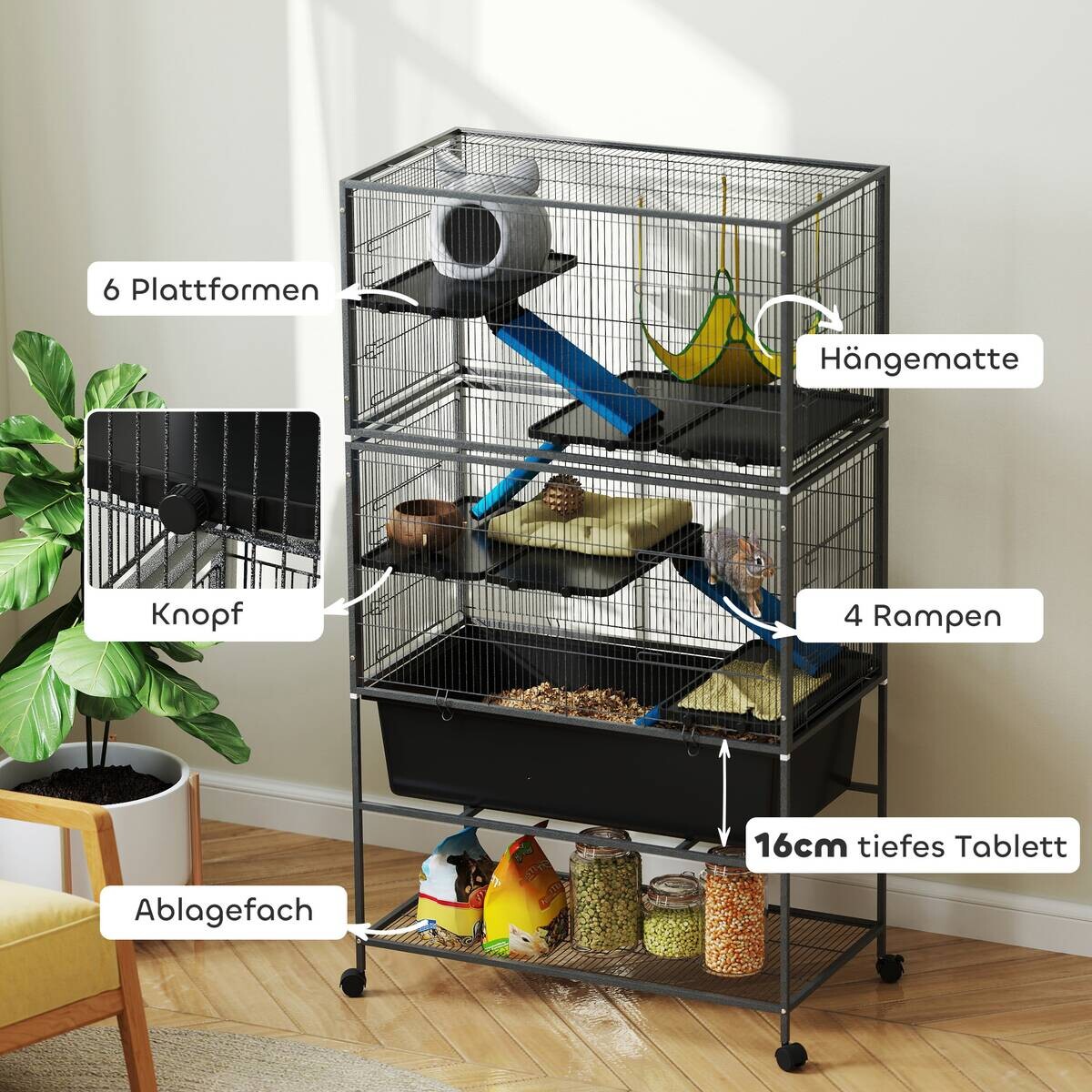 PawHut Kleintierkäfig dunkelgrau Stahl B/H/L: ca. 48x150,5x88 cm