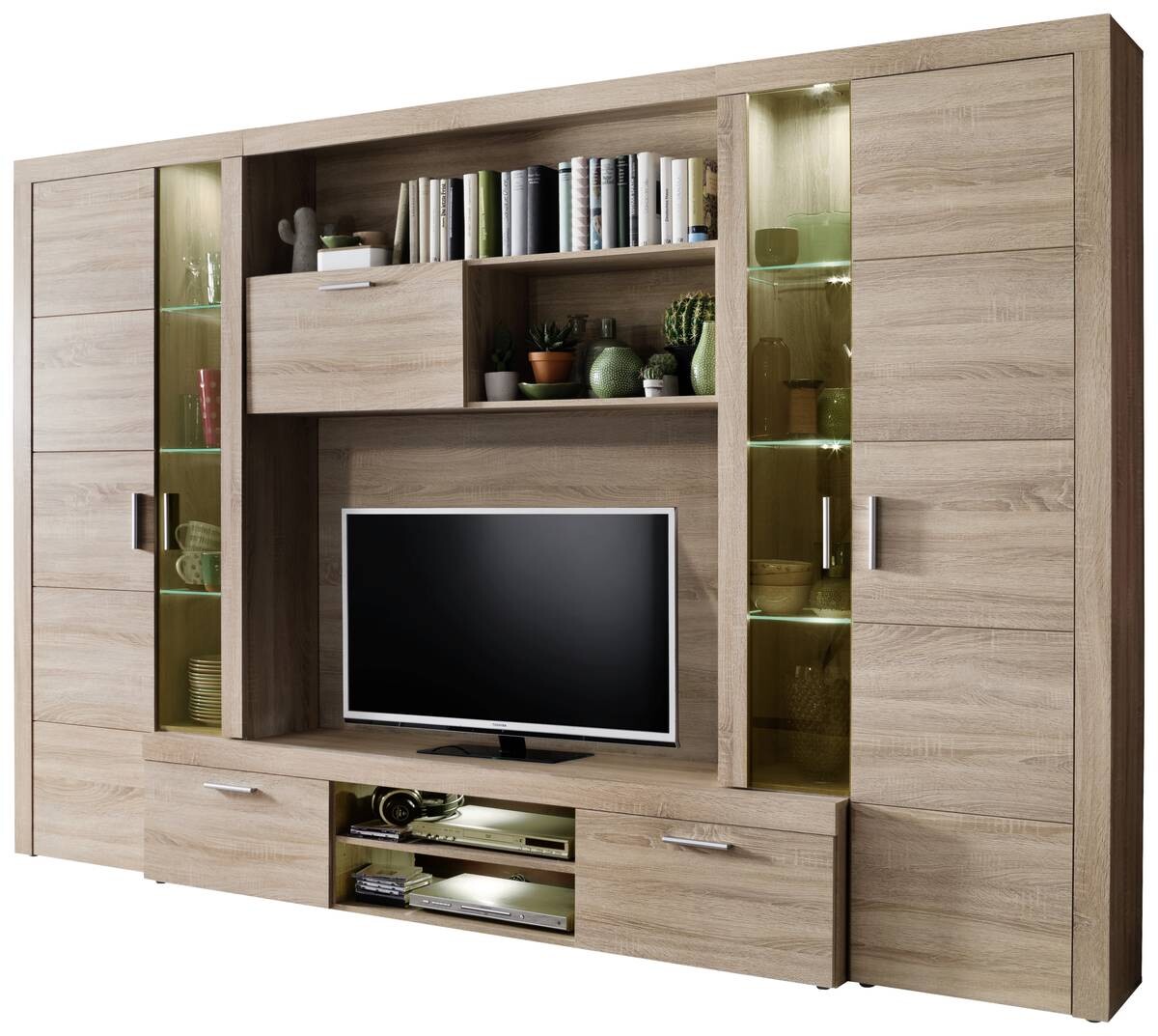 Wohnwand Mondeo Eiche Sägerau hell Nachbildung B/H/T: ca. 291x197x41 cm