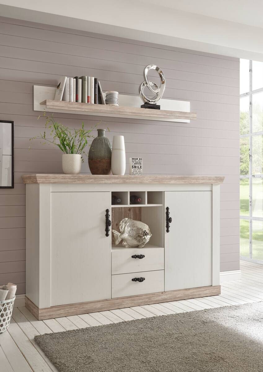 Wandboard Florenz weiß Pinie Optik Holzwerkstoff B/H/T: ca. 150x20x20 cm