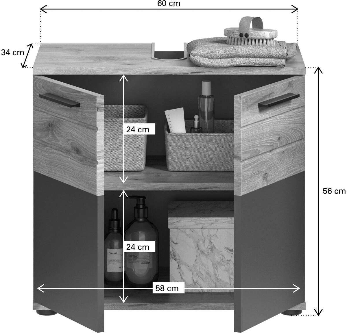 Badezimmer-Set MASON Nox Oak Nachbildung edles Basaltgrau Nachbildung B/H/T: ca. 164x190x34 cm