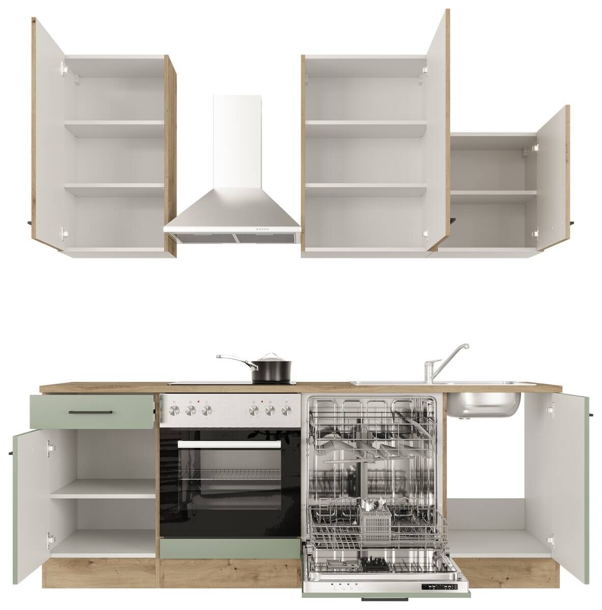 Küchenblock Cara grün matt B/H/T: ca. 220x234x60 cm